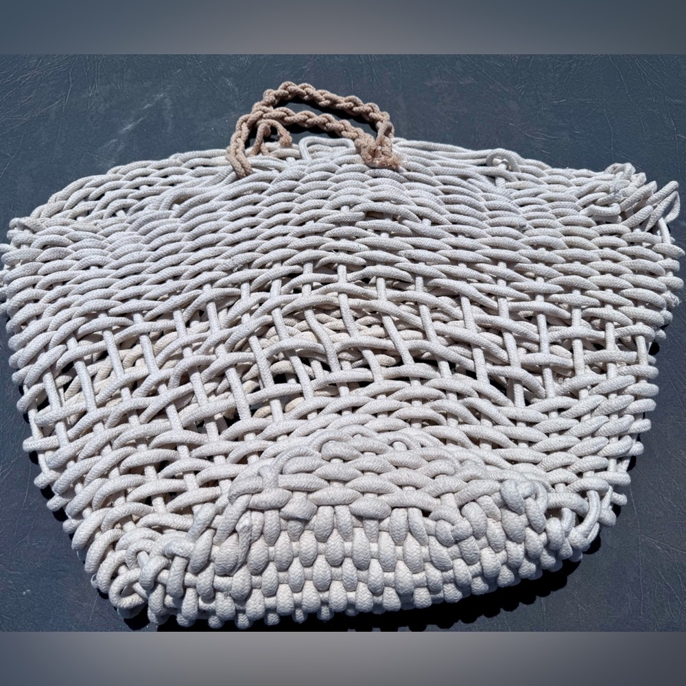Cream Macramé Tote with Textured Design